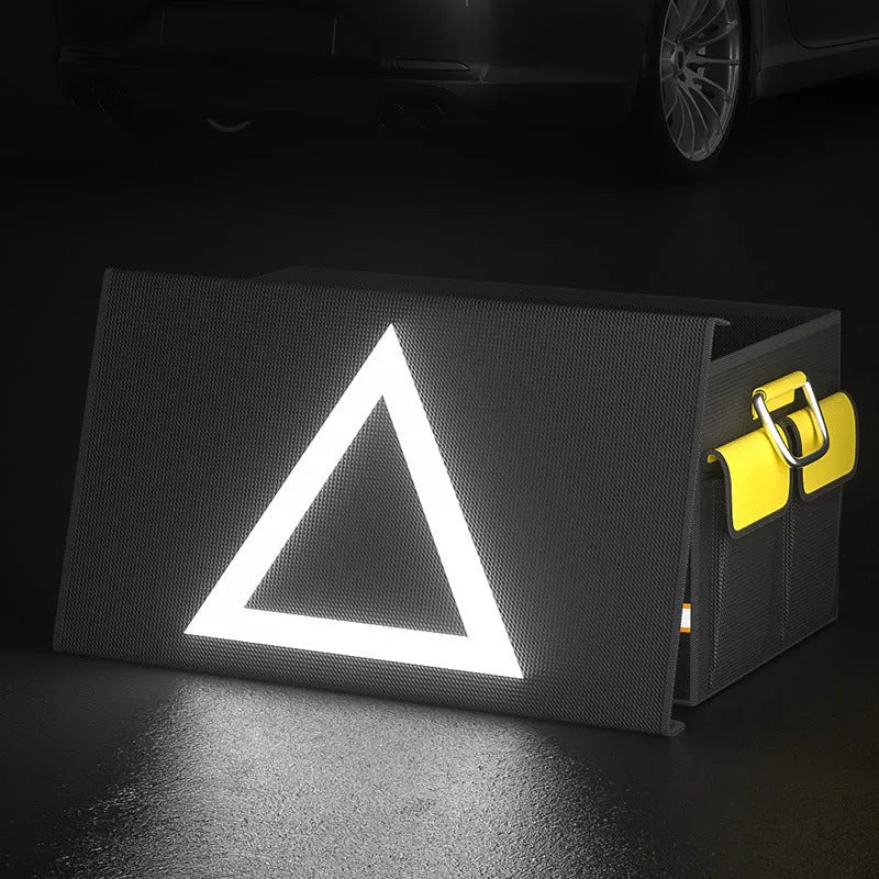 Black and yellow foldable car storage bag with handle in three capacity sizes