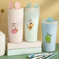 Round canvas pencil case in random colour with cartoon pattern, 193x72mm, for children's school stationery