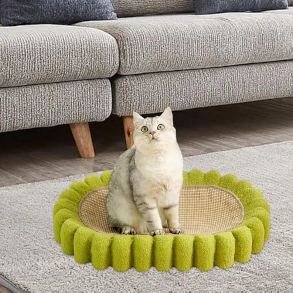 Green oval cat scratch pad bowl made from sisal material with 650mm length