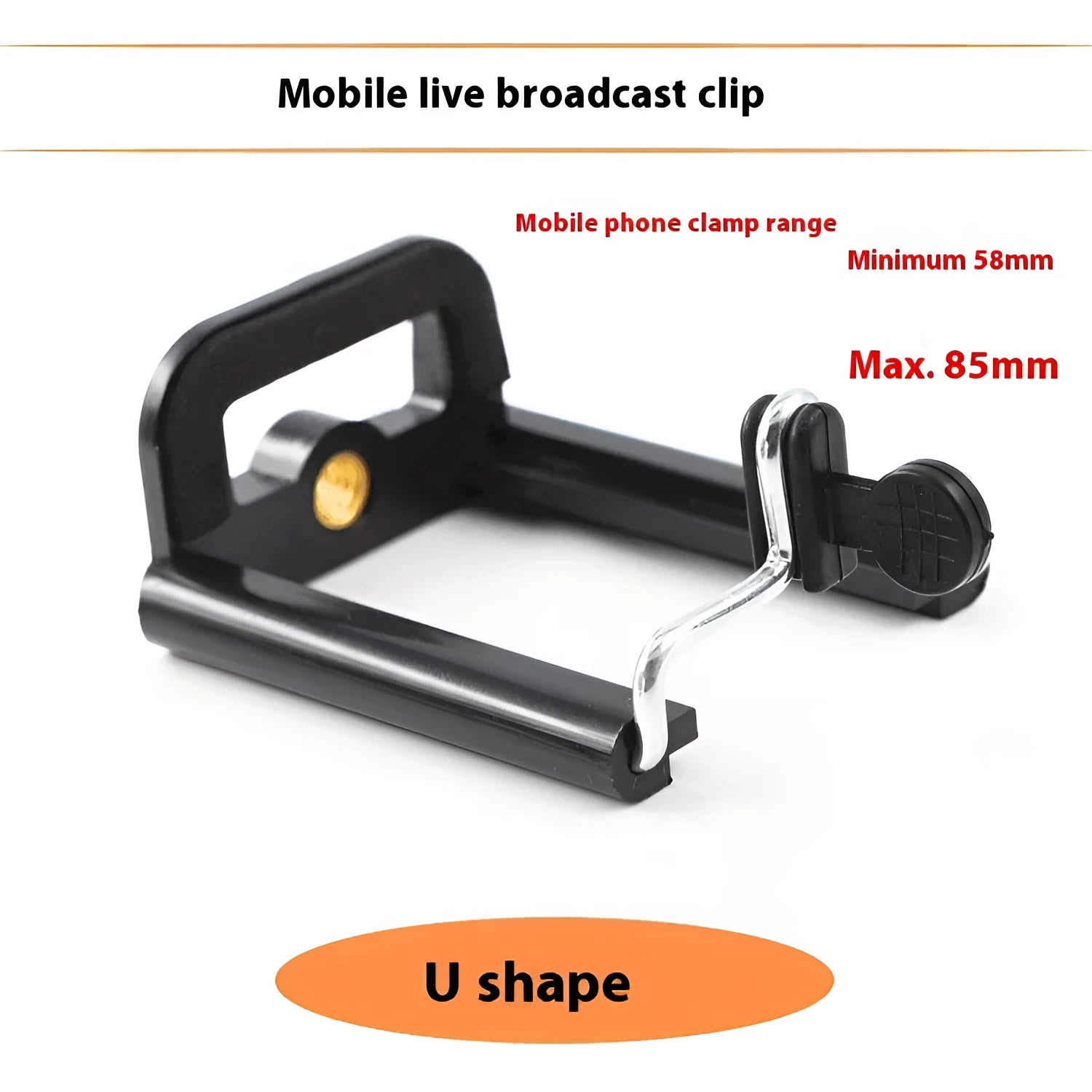 Black plastic U clip mobile phone holder showing universal bracket design