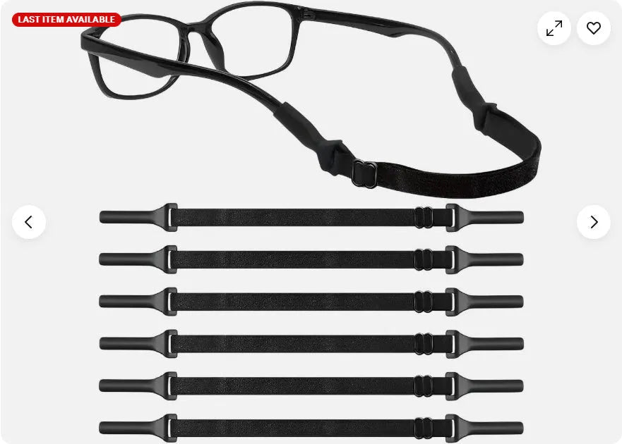 Black adjustable glasses retention cord with silicone earpieces for adult and children's eyewear