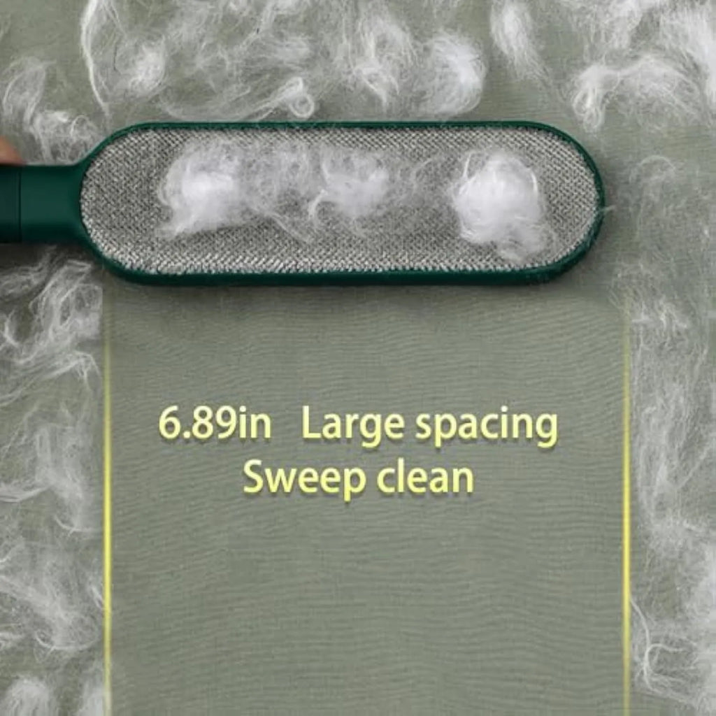 Double-sided pet hair removal brush with plush material in blue, green, and white colour options