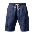 Men's cotton linen casual shorts with multiple pockets in loose fit straight leg design