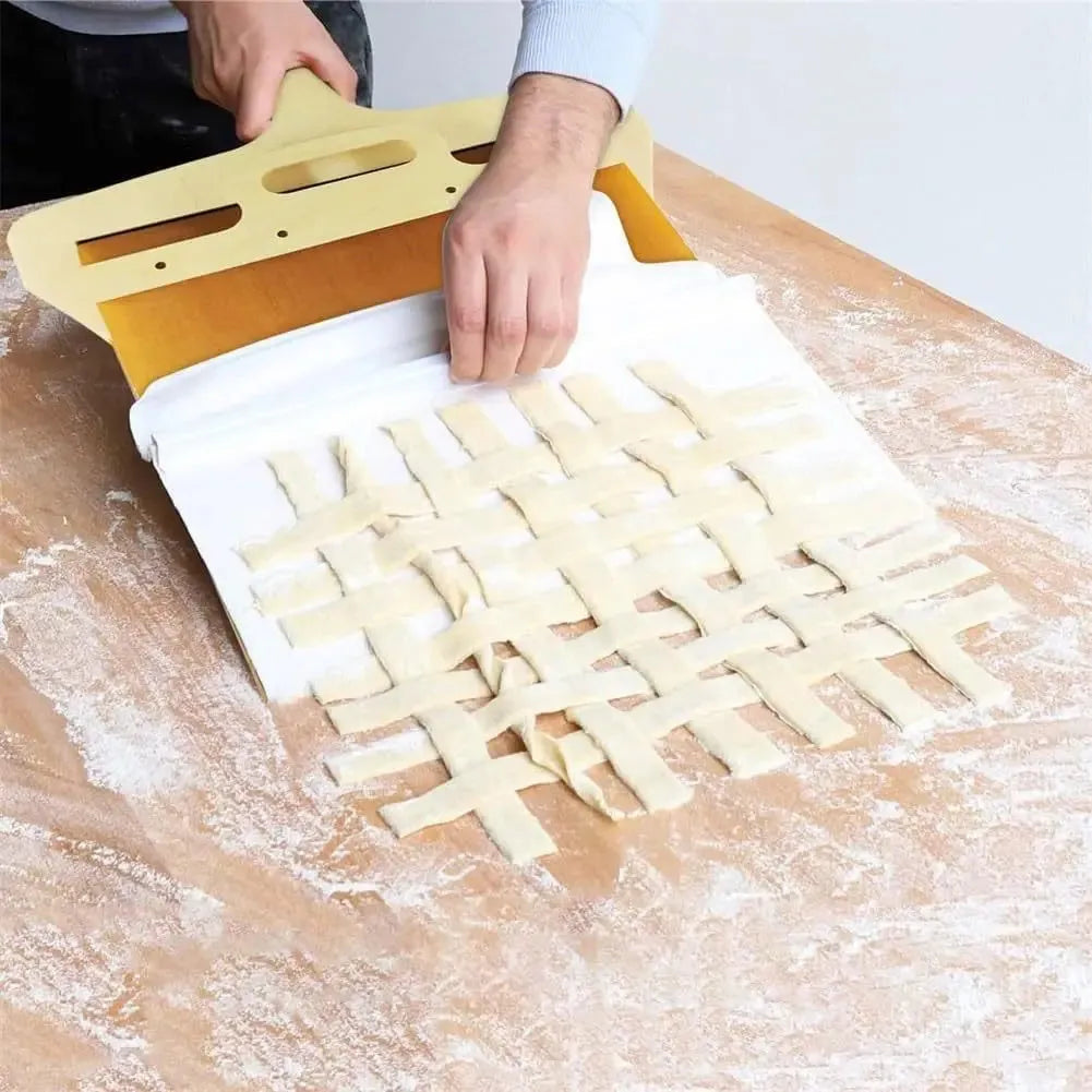 Food-grade PP plastic pizza transfer shovel on a kitchen counter, showing its size and hanging hole.