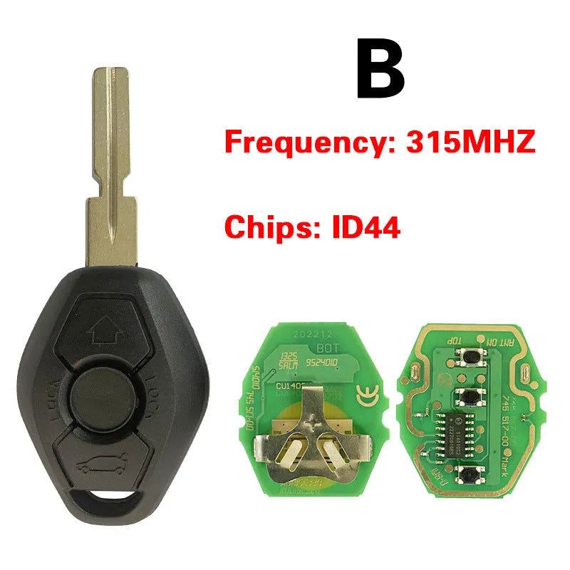 BMW 3 button remote key with straight silver blade and black fob for EWS system.