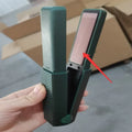 Pink and green cordless USB hair straightener and curling iron with ceramic plates.