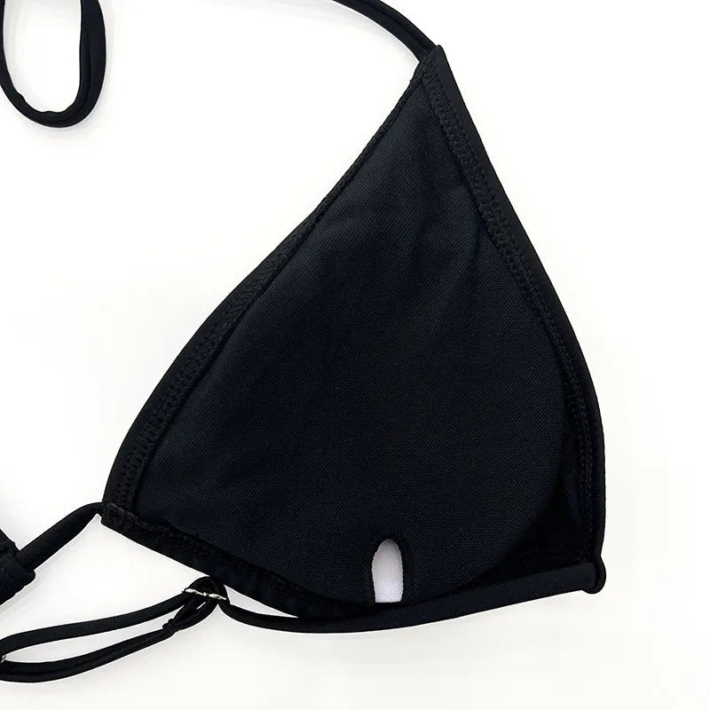Women's black mesh four-piece bikini swimsuit with long sleeves