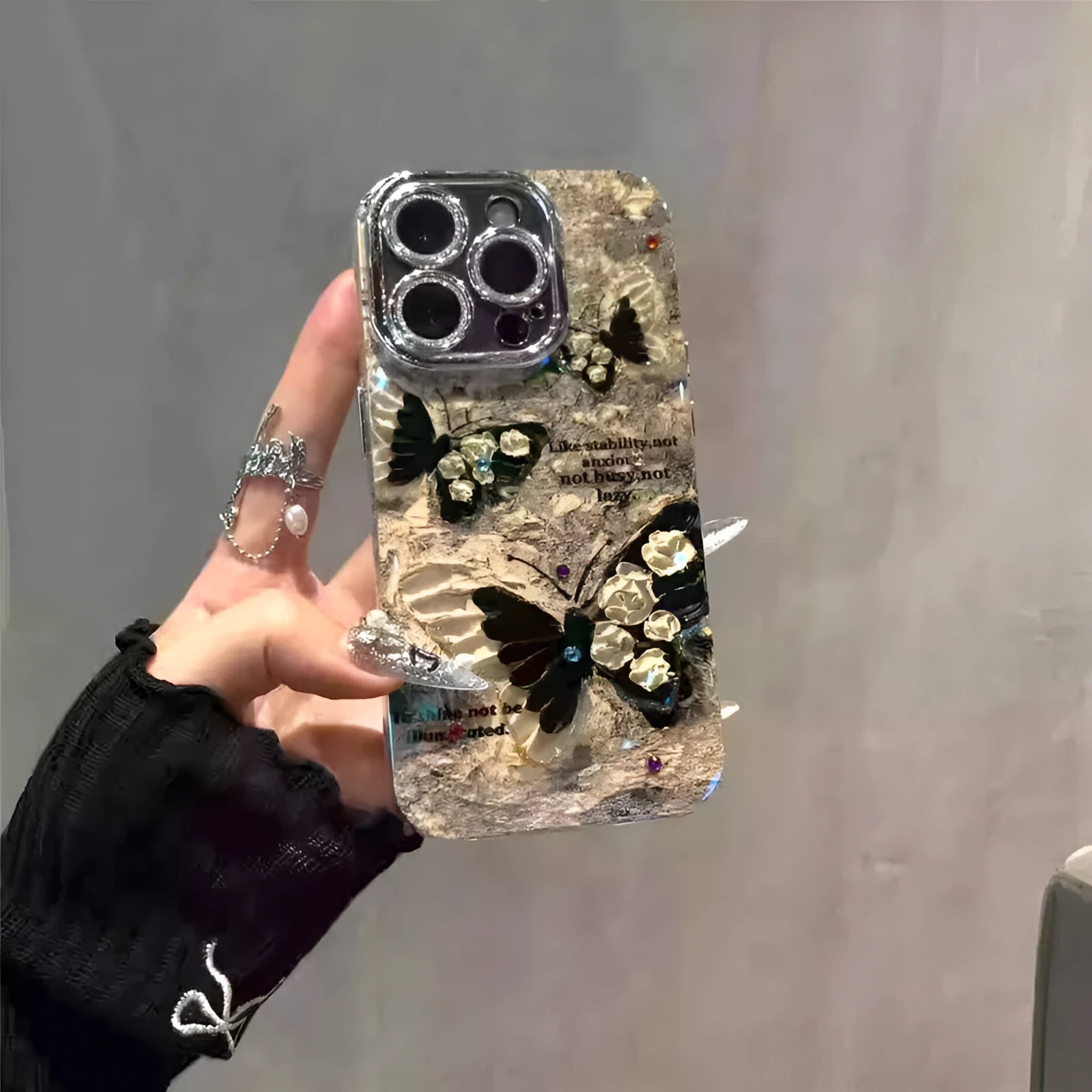 Retro brown butterfly acrylic phone case with flash lens bracket for iPhone
