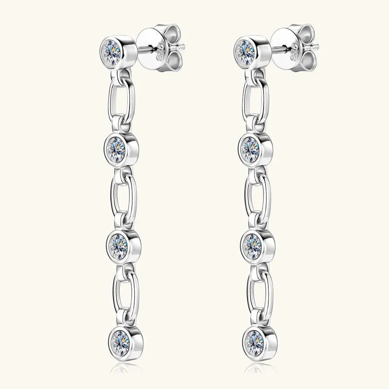 Silver tassel moissanite stud earrings in retro European American geometric style, gold colour