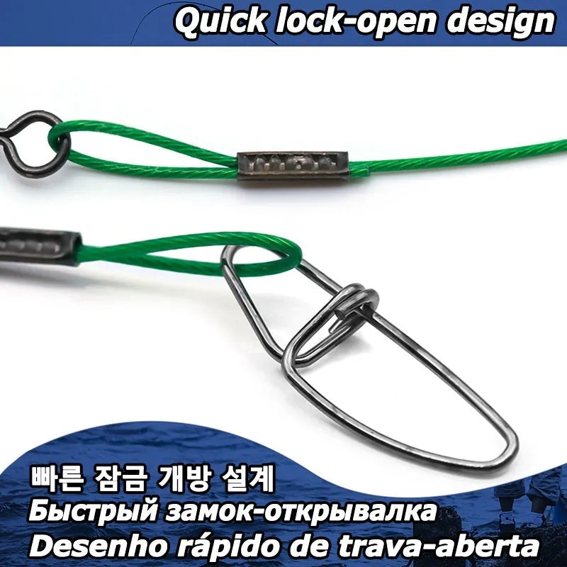 54cm anti-bite steel wire fishing double buckle pins in green, black and red colours