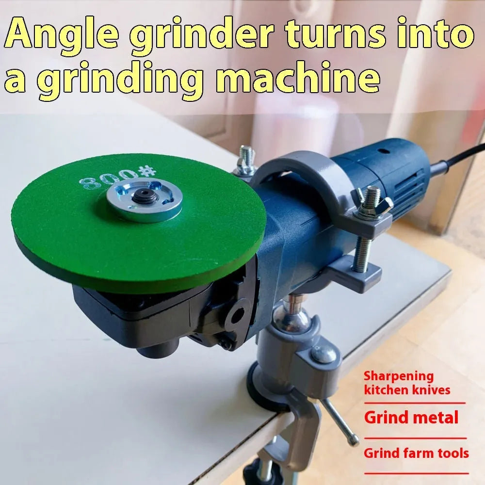 Clamp-on bench vise with a 360-degree rotating bracket and tungsten steel construction on a workbench.