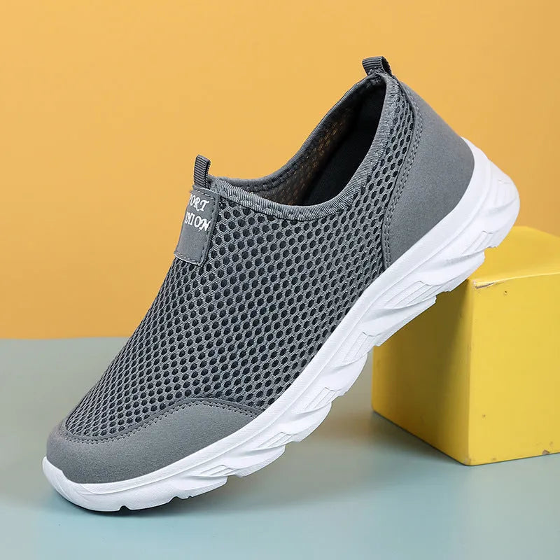 Large size casual mesh low-top sneakers for men in G836 Gray, EVA sole, round toe