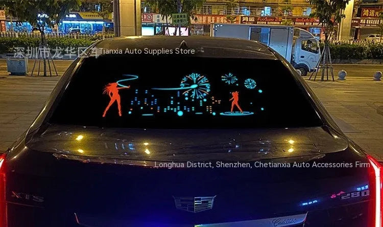 Voice control car rhythm lamp with 90x25 cm electroluminescent panel showing music synchronisation lighting