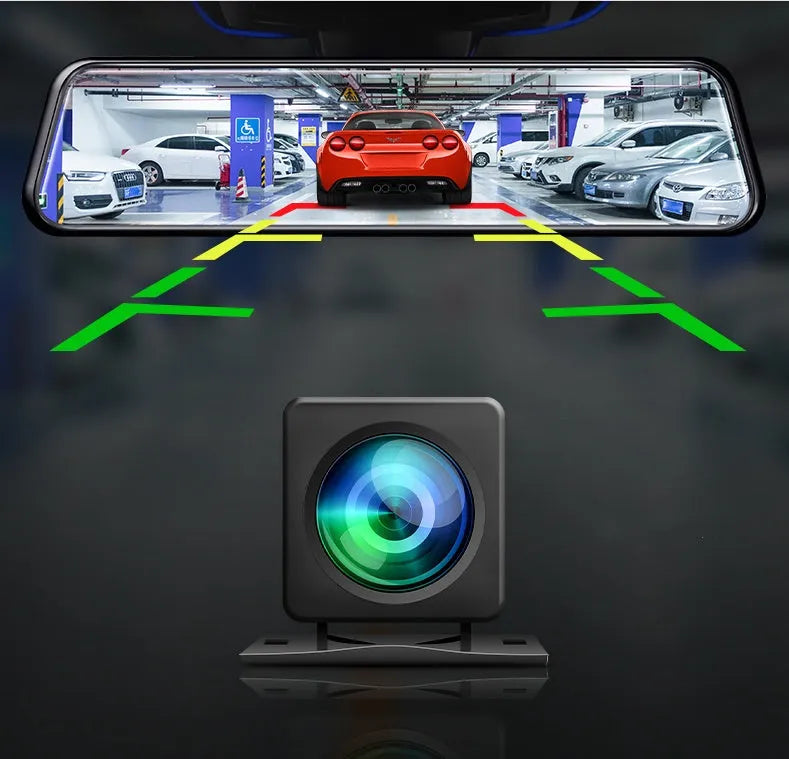 HD 360 panoramic driving recorder with 8-inch IPS screen, 140° wide-angle, dual lens, black