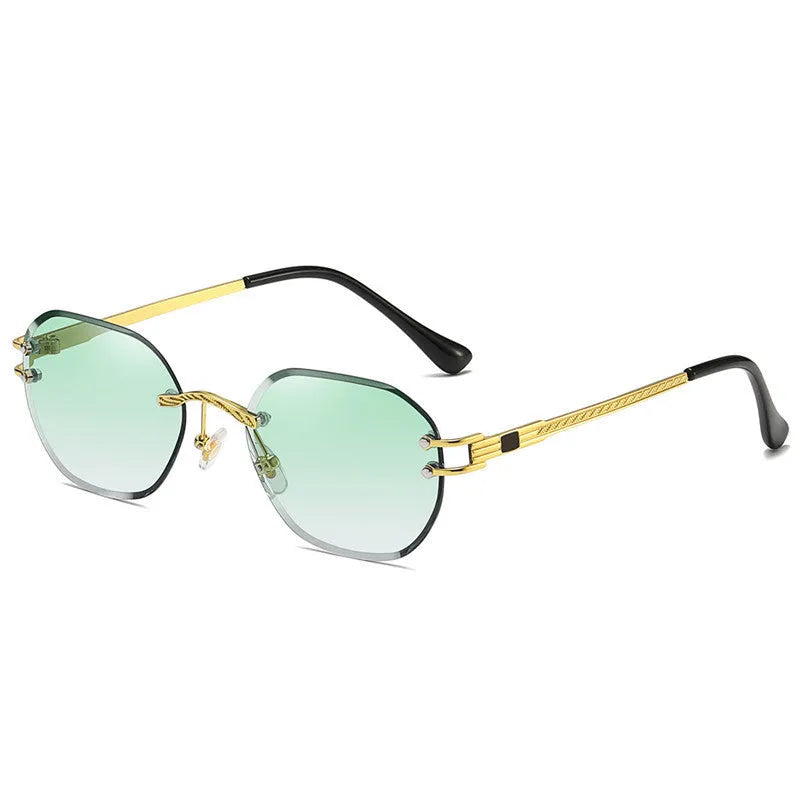 Gold metal frame sunglasses with ocean blue gradient lenses and PC material construction