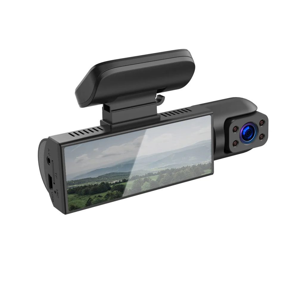 Dual-lens HD driving recorder with 3.5-inch screen mounted in vehicle