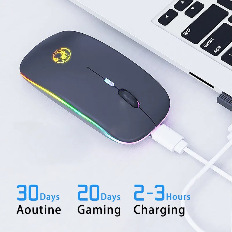 Black or white dual-mode wireless mouse with silent buttons and luminous charging indicator