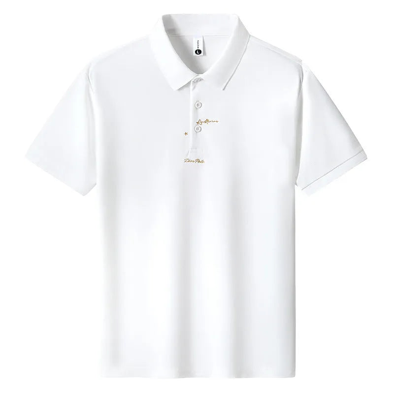 Men's loose-fitting casual cotton t-shirt in black, shown with a simple letter pattern on the chest.