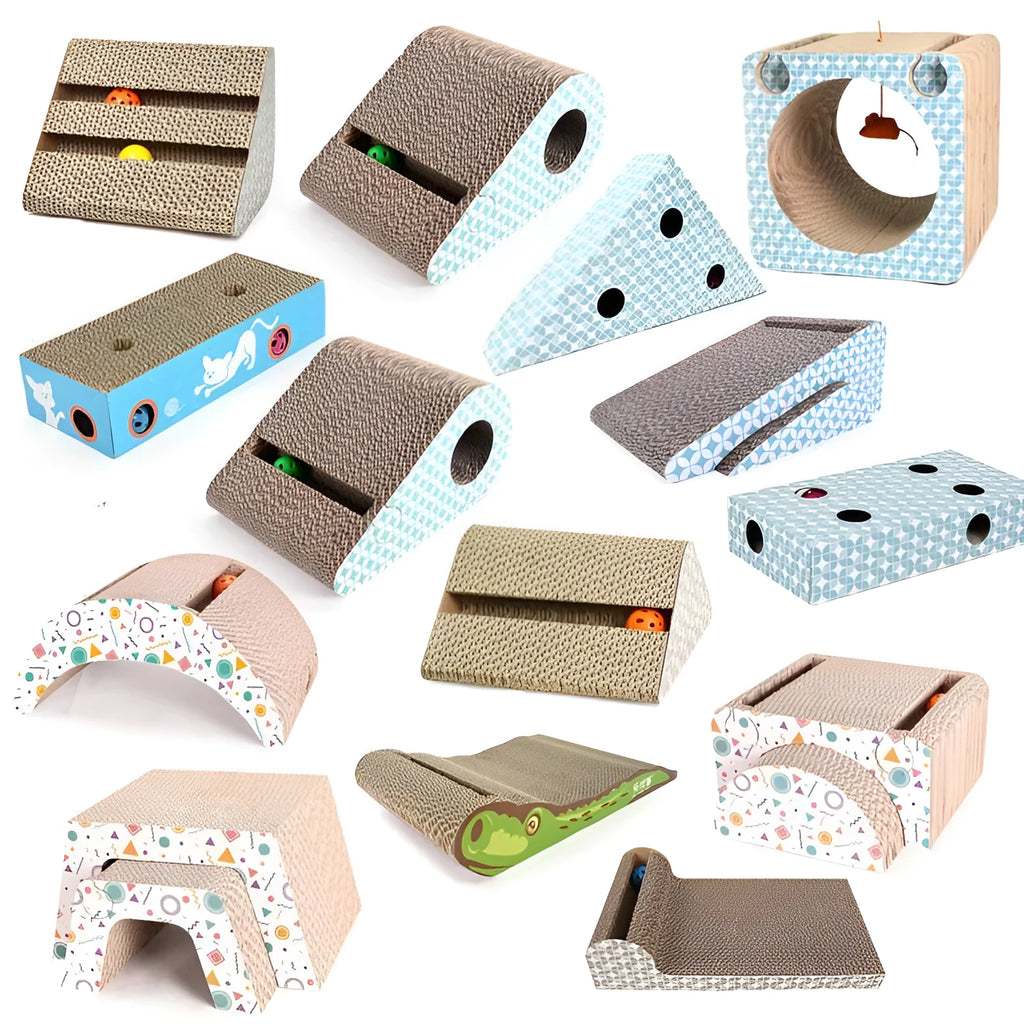 Corrugated paper cat scratcher in multi-colour style options A B C D E for claw grinding and resting