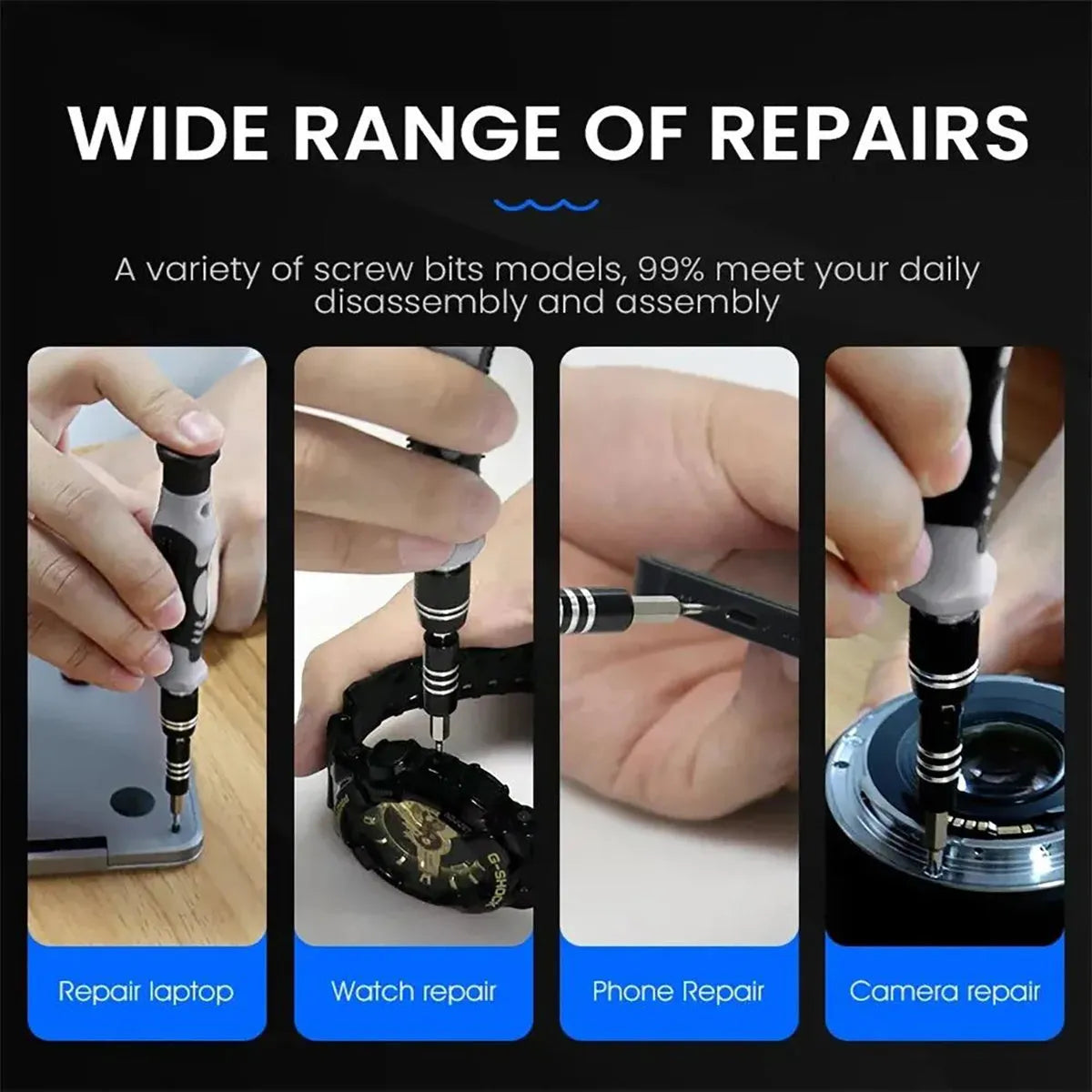 115-in-1 precision screwdriver set with 91 metal bits, magnetic tips, extension bar, and ergonomic handle in a sturdy case
