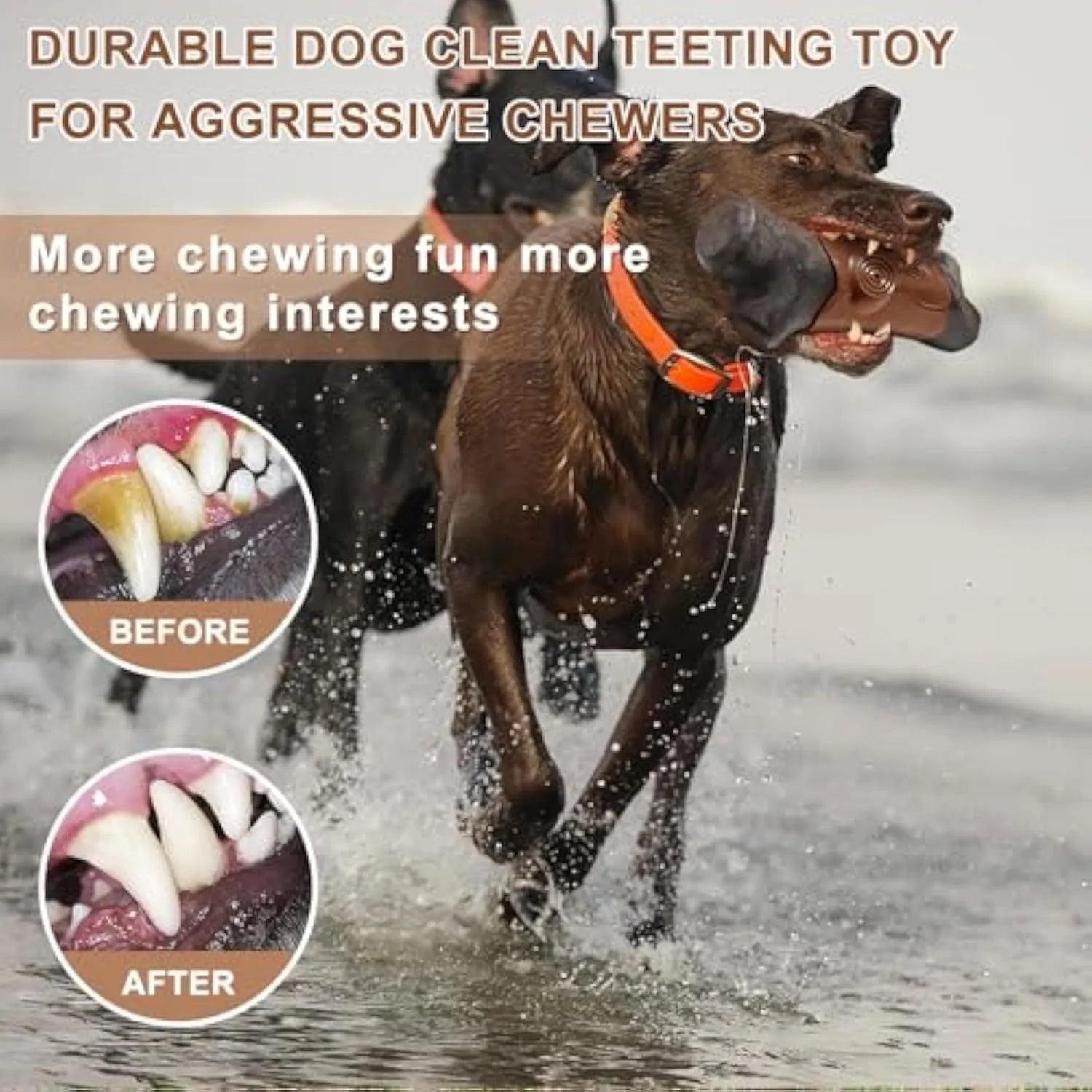 Brown branch-shaped nylon dog chew toy with bacon flavour and squeaker for large dogs