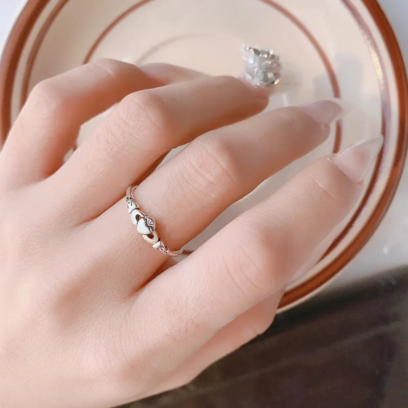 Personalised copper open ring for women with heart shape design in retro silver colour