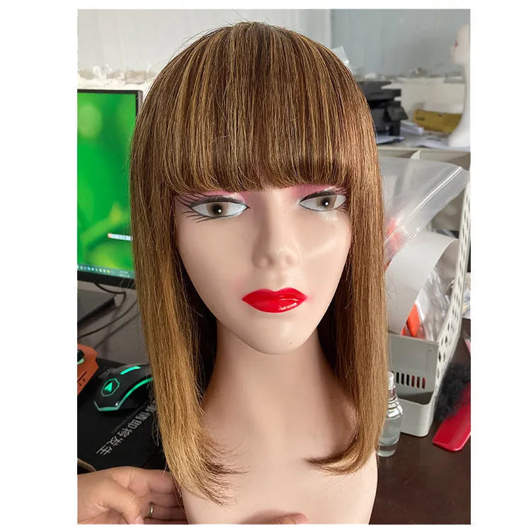 Women's real hair short wig with bangs mechanism in straight style colour P4/27
