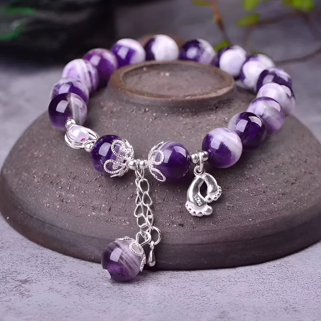 Women's natural amethyst bracelet with 10mm round beads, fashion OL style