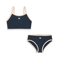 Dark blue baby split swimsuit one-piece for toddler girls, briefs style.