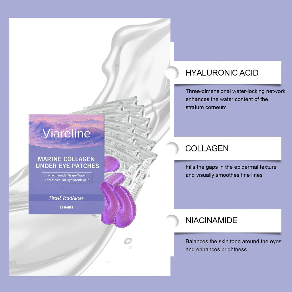 Collagen eye mask 12-pack with hyaluronic acid and grape water ingredients