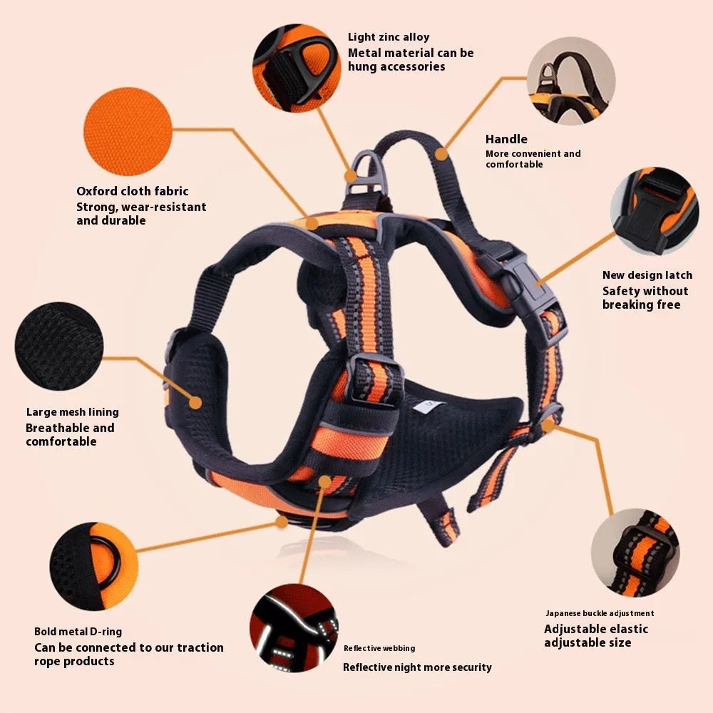 Adjustable dog chest strap harness in multiple colours with Oxford cloth construction