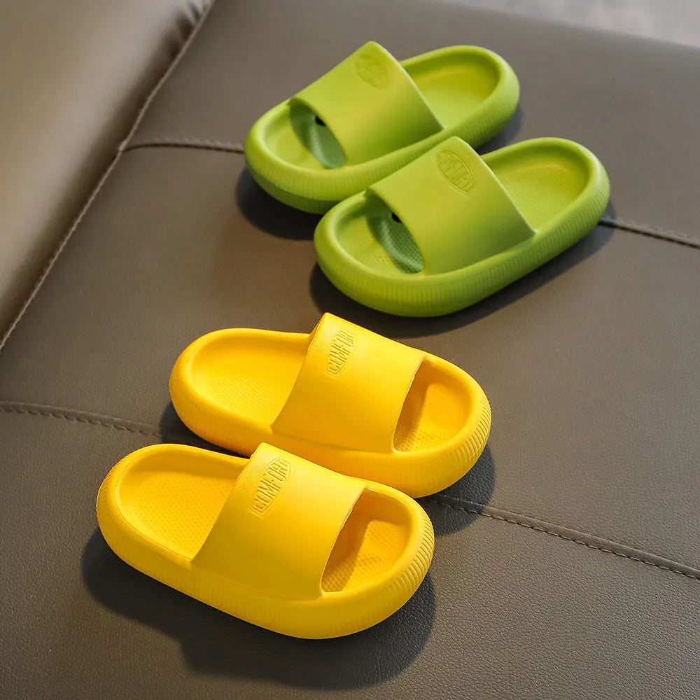 Children's mixed colour EVA slippers with a non-slip sole, shown in sizes for kids.