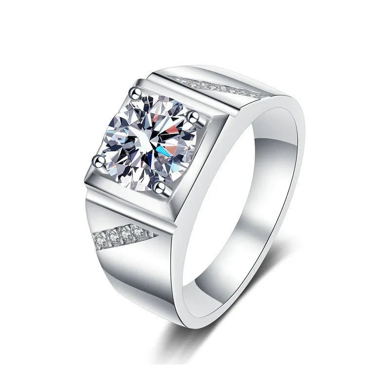 Men's large square diamond ring with adjustable opening in gold colour