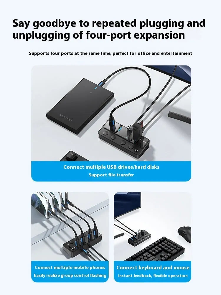 Vention USB 3.0 4-port extender docking station with 1 metre cable, multi-interface plug