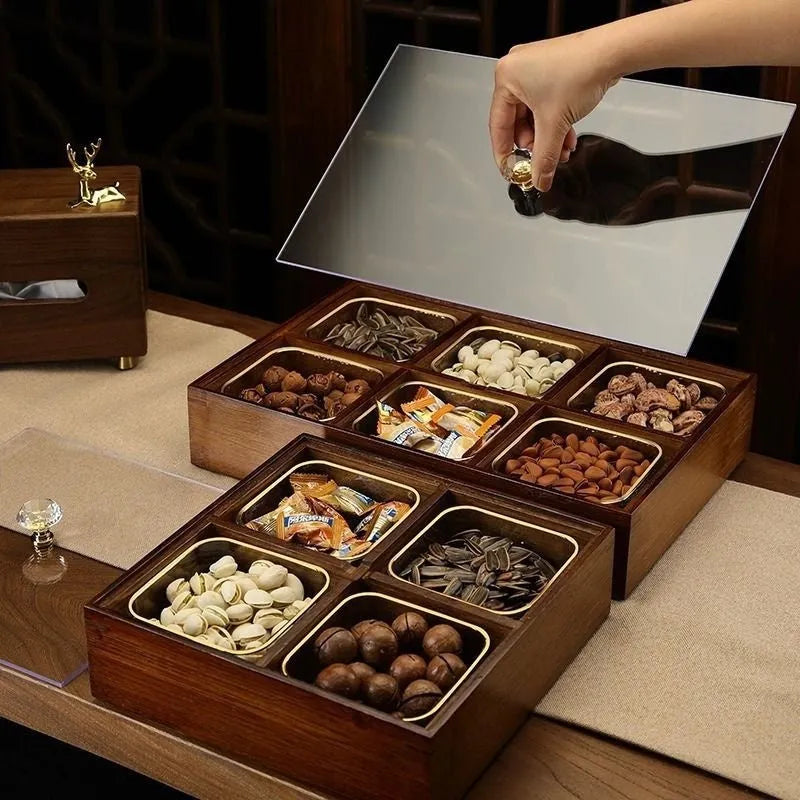 Transparent acrylic dried fruit box with solid wood lid and hammer pattern design