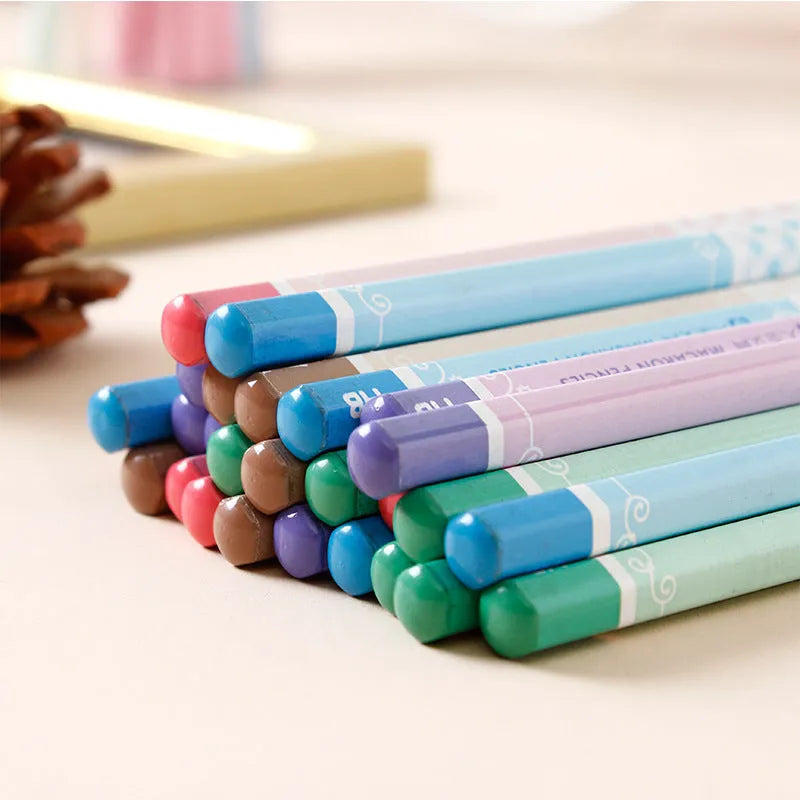 Barrel of 50 wooden Basswood thermal transfer pencils with six-sided shape and HB graphite.