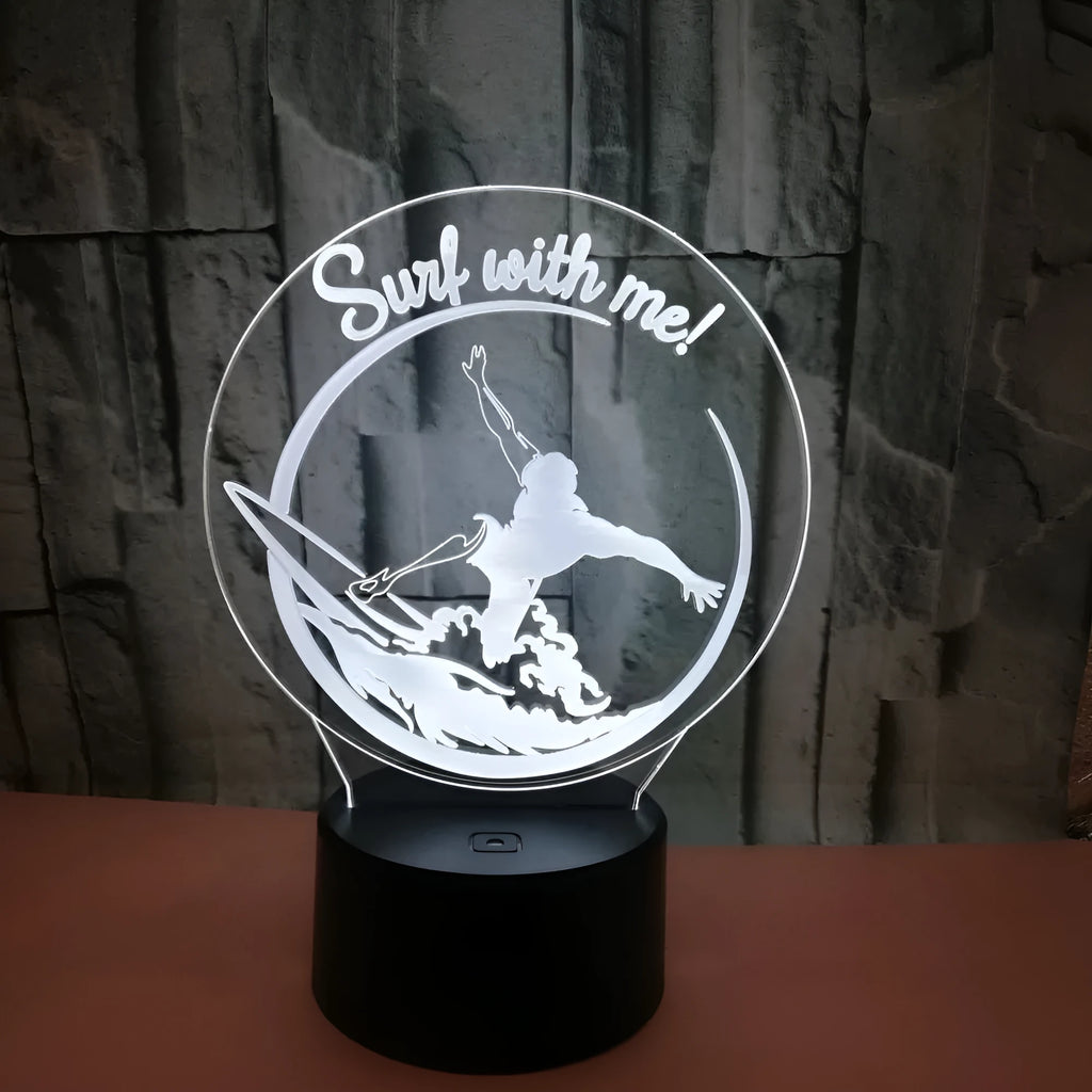 3D LED night lamp with crack pattern on acrylic panel, black ABS base, touch control