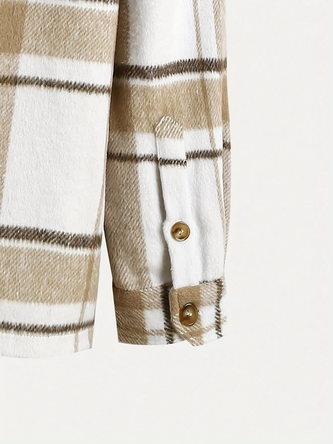 Men's plaid lapel thickening shirt cardigan in dark khaki cloth long sleeves loose fit
