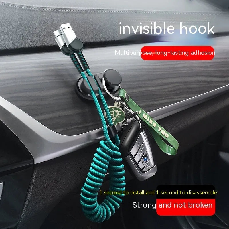 ABS silicone car cable storage hook in dark green, silver, or black colours