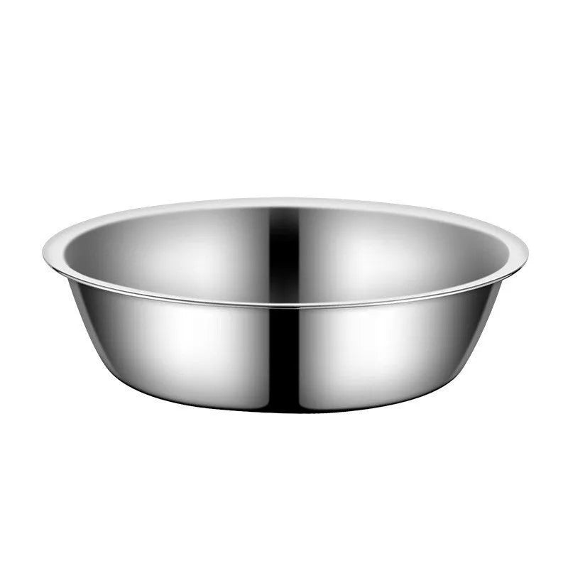 Stainless steel pet bowl for cats and dogs, shown in five different diameter sizes on a plain background.