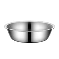 Stainless steel pet bowl for cats and dogs, shown in five different diameter sizes on a plain background.