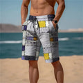 Men's 3D plaid mesh shorts in a loose fit, showing the patterned detail and elasticated waist.