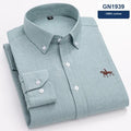 Men's long sleeve Oxford cotton casual shirt shown in one of four available colours.