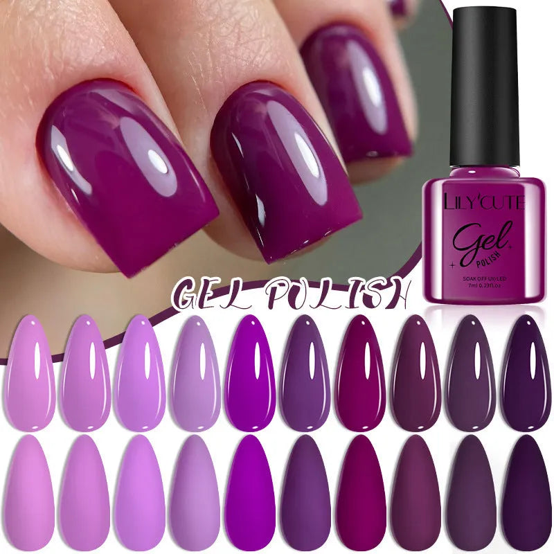 UV gel nail polish set showing 20 bottles in glitter, nude, and solid colours for waterproof manicures.