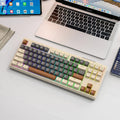 Free Wolf M87 wireless Bluetooth dual-mode mechanical feeling keyboard in blueberry colour on a desk