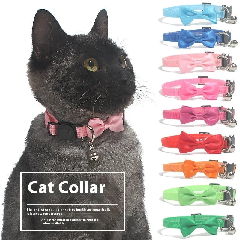 Adjustable nylon pet collar with striped cartoon pattern and bell in multiple colour options