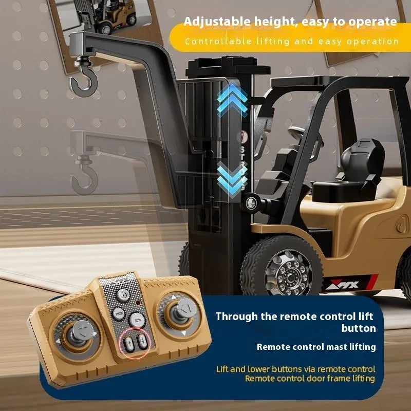 1:64 scale mini alloy forklift remote control car with Bluetooth dual-mode operation and cargo accessories