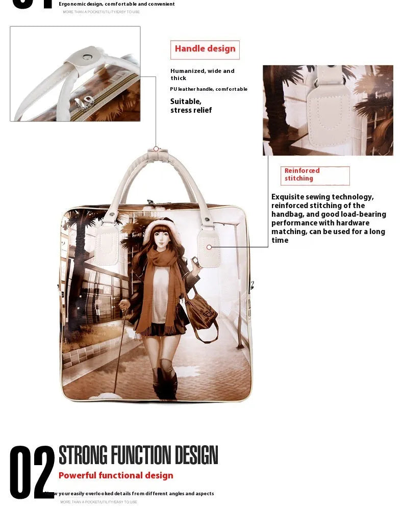 College style waterproof travel bag with PU leather exterior and cartoon cute design