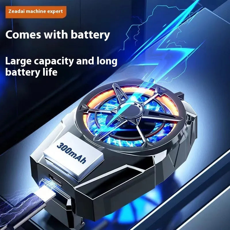 Rechargeable black mobile phone turbine radiator with back splint and fan cooling for gaming