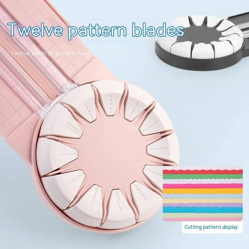 Pink and black 12-in-1 plastic paper cutting machine for craft projects